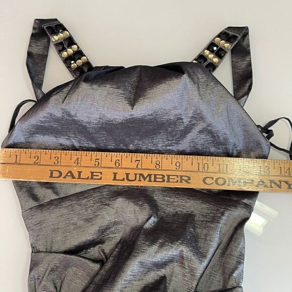 Juno Dress Collection Charcoal Gray Shiny Ruched Pleated Cocktail Dress Small - Picture 9 of 10